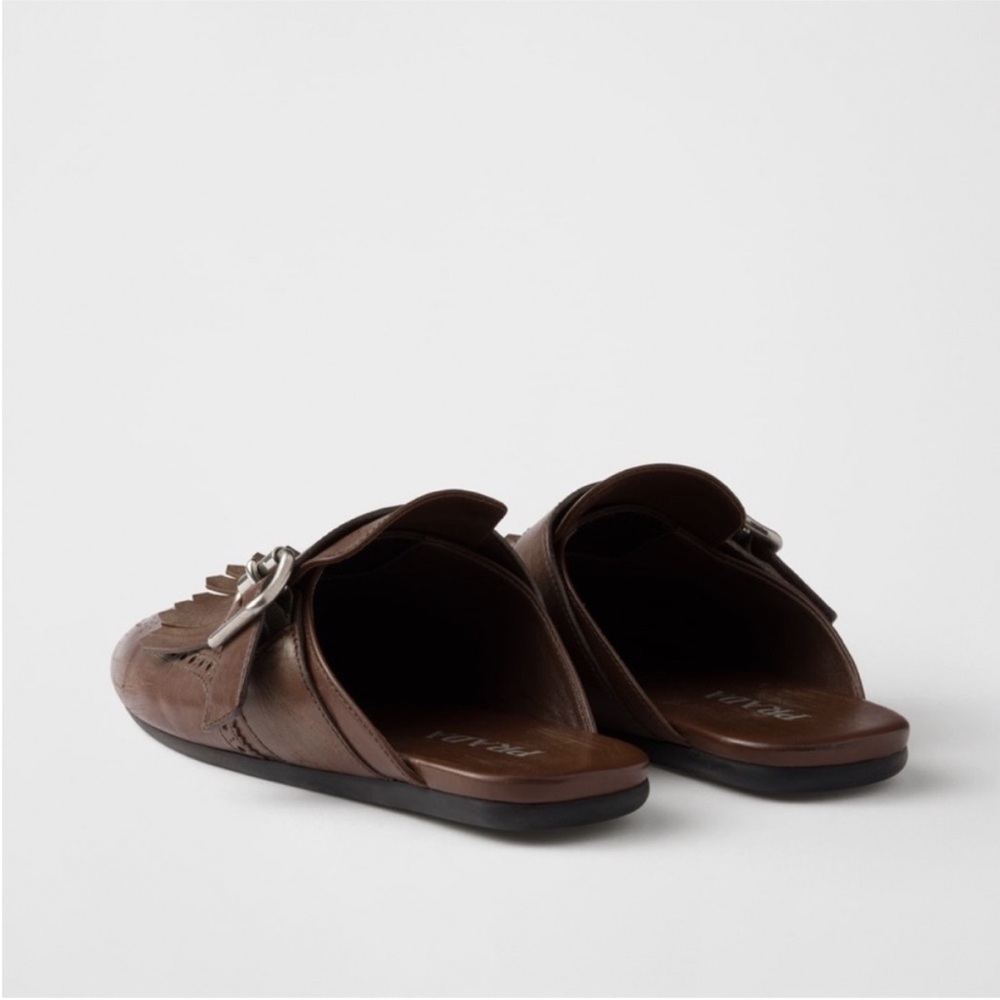Like new PRADA Brown Leather Fringed Shuffle Mules $1,250 36 - Picture 4 of 16